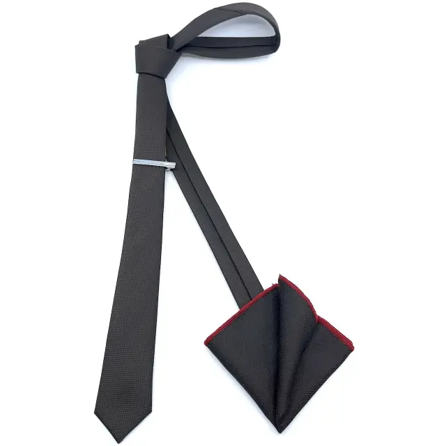 Καφέ Oxford Γραβάτα Slim 4,5 cm Σετ με Μαντηλάκι 2
