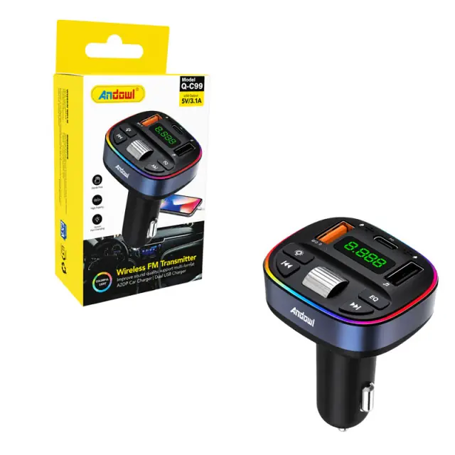 Andowl Ασύρματος FM Transmitter Αυτοκινήτου Bluetooth με Διπλή Θύρα USB και Οθόνη LED Q-C99 - Wireless Bluetooth FM Transmitter Car Charger 818372