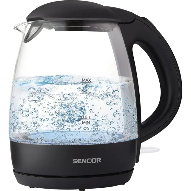 Βραστήρας Sencor SWK 2300BK 1.2lt 2200W 360° STRIX με Γυάλινη Κανάτα και Αφαιρούμενο Πλενόμενο Φίλτρο Μαύρος