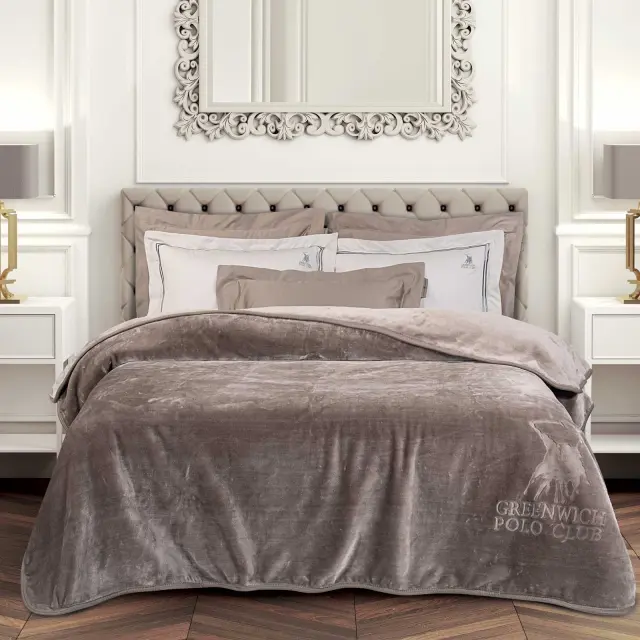Κουβέρτα 220x240 Υπέρδιπλη Βελουτέ Essential Greenwich Polo Club 3497 Taupe 100% Ακρυλικό