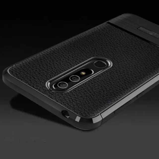 Κάλυμμα πλάτης TPU Litchi Texture Nokia 5.1-Black 3