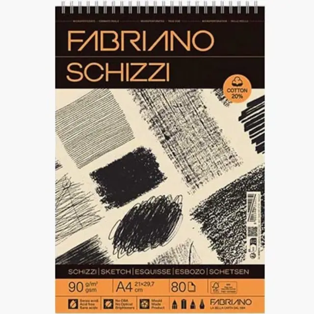 Μπλοκ Fabriano Schizzi για Σχέδιο-Σκίτσο 90g/m² - A4 21x29.7cm (Σπιράλ Μικρή Πλευρά) - 80 Φύλλα