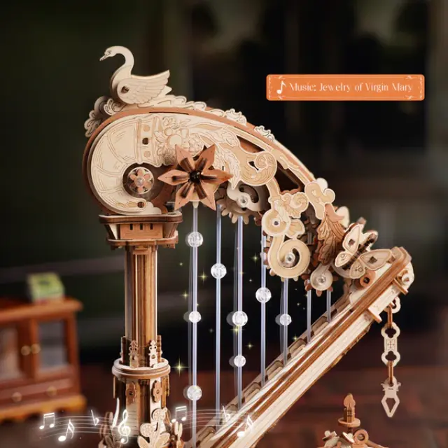 Robotime ROKR Magic Harp Μηχανικό 3D Ξύλινο Puzzle Μουσικό Κουτί Άρπα 350 τεμ. AMK71 3