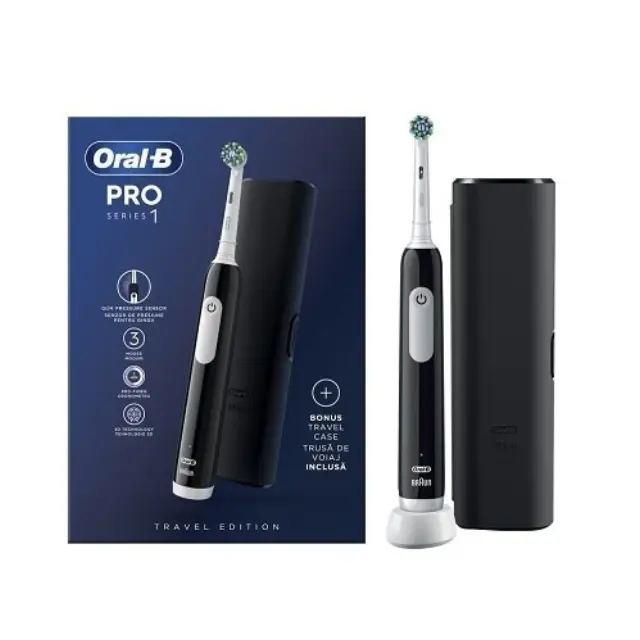 Oral-B Pro Series 1 Black Edition with Black Travel Case Ηλεκτρική Οδοντόβουρτσα σε Μάυρο Χρώμα, 1 τμχ (+ Θηκη Μεταφοράς Δώρο)