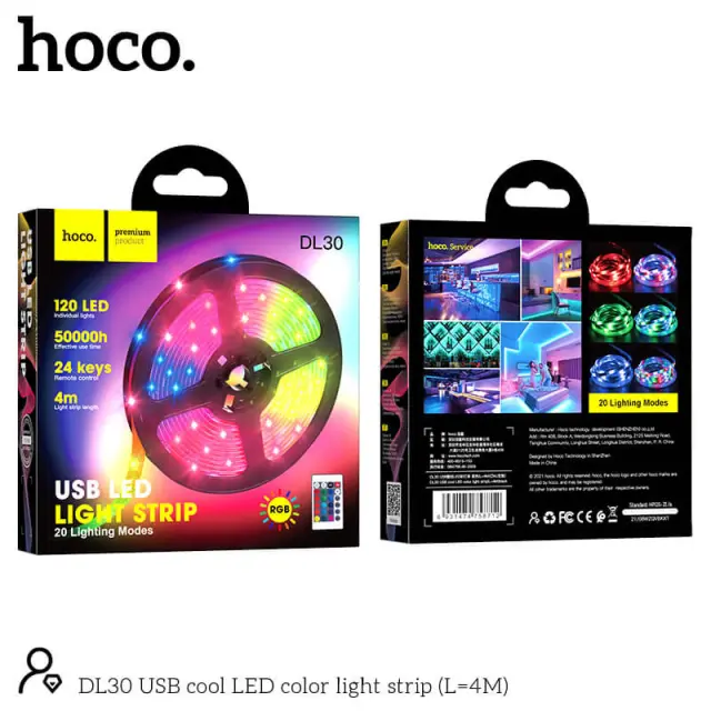 Ταινία LED Hoco. DL30 Plus USB RGB με Τηλεχειριστήριο 4m 2