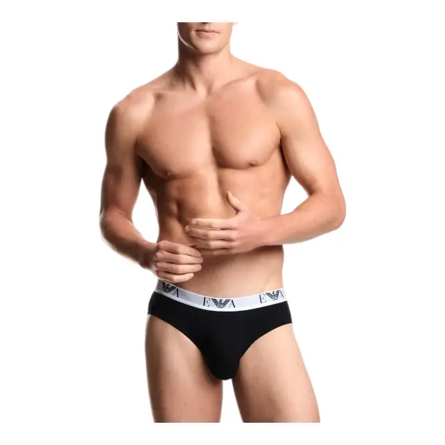 Emporio Armani Ανδρικό Slip Bold Eagle Logo Waistband - Τριπλό Πακέτο, Χρώμα Μαύρο-Μαύρο-Μαύρο 2
