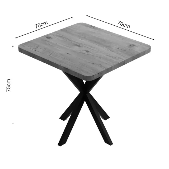 Τραπέζι Prestone pakoworld oak μελαμίνης-μαύρο μέταλλο 70x70x75εκ 3