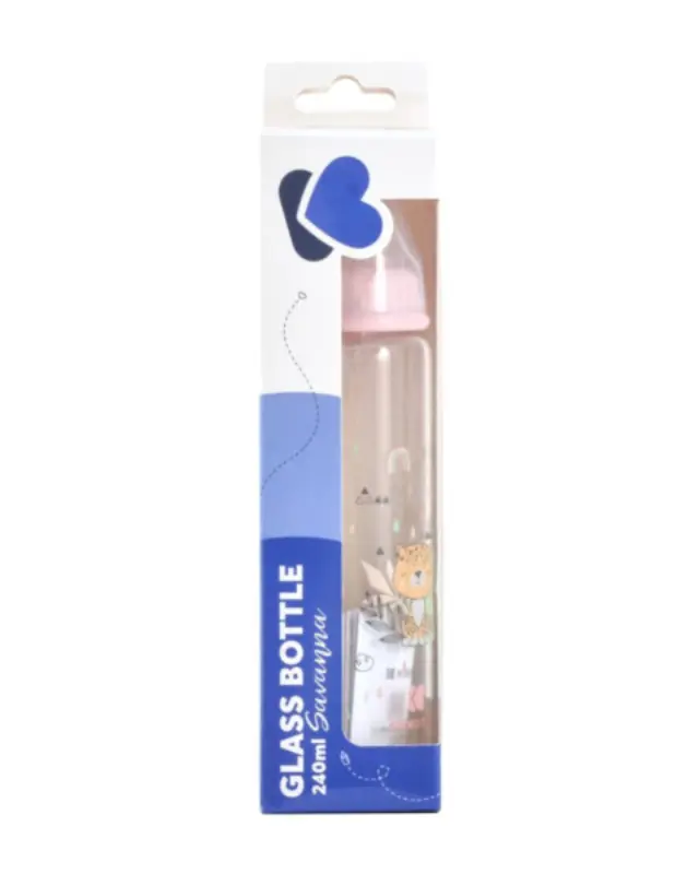 Kikka Boo Μπιμπερό Γυάλινο 240ml Savanna Pink 31302020117 2