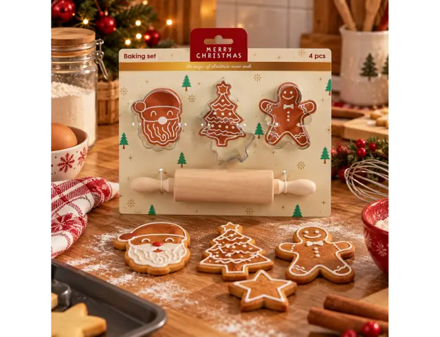 Σετ Κουπ Πατ & Πλάστης - 4 τεμάχια BAKING SET OF 4PCS WOOD + STEEL