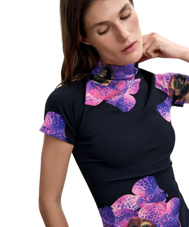 Desigual - Γυναικείο Πλεκτό Μπλουζάκι Orchidpurple M.C. Lacroix 26WWTK04-2000 Μαύρο/Μωβ 2