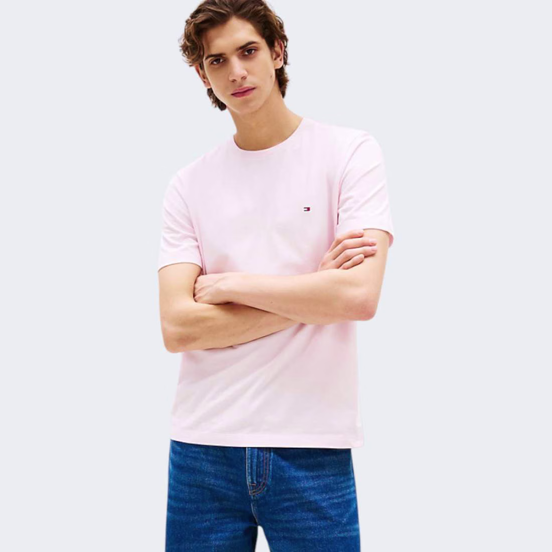 Tommy Hilfiger Ανδρικό Ροζ Ανοιχτό T-shirt με λαιμόκοψη Ανοιχτό Ροζ