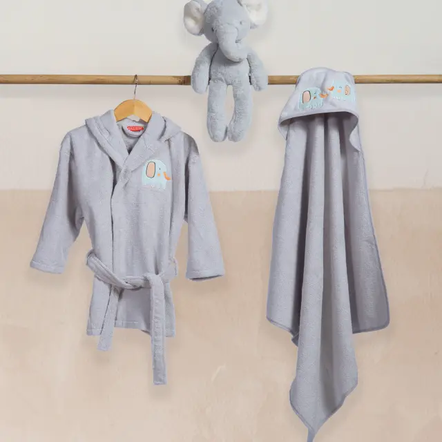 Μπουρνούζι Βρεφικό Elephants Nef Nef Homeware, 100% ΒΑΜΒΑΚΙ - GREY, 04 (041065) 2