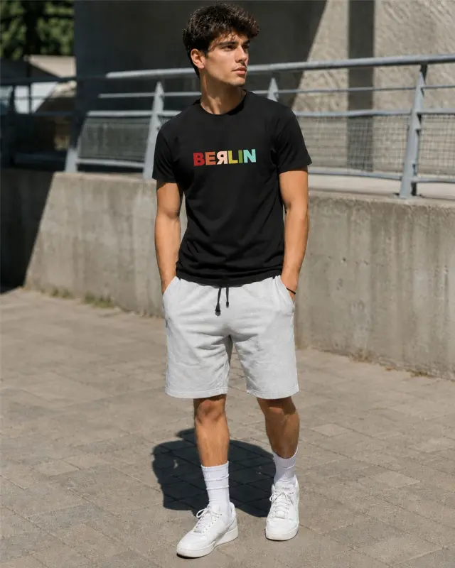 Noshame® Σετ T-shirt & Βερμούδα Μαύρο-Γκρι με τύπωμα - 752547 - XXL
