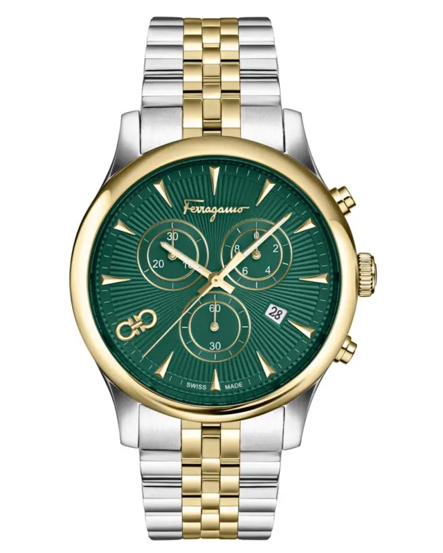 Ferragamo Duo Chrono SFEZ01224 Ανδρικό Ρολόι 42mm Πράσινο / Χρυσό / Ασημί - One Size