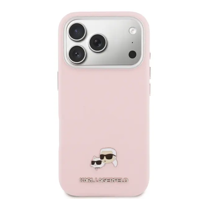 Karl Lagerfeld PU Karl and Choupette Heads Pins MagSafe Case for iPhone 17 Pro Pink 3