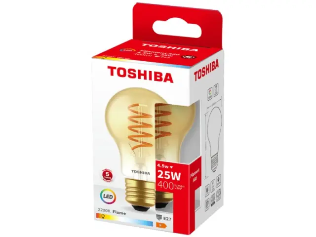 Toshiba LED Filament Spiral Amber A60 E27 4.5W 2200K (DELS-FBA44P5SAAF11)