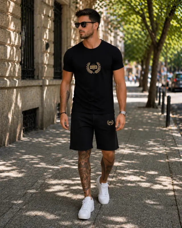 Noshame® Σετ T-shirt & Βερμούδα Μαύρο με τύπωμα - 752563 - XXL
