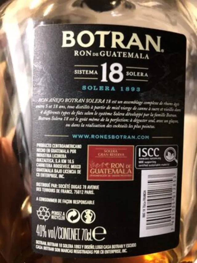BOTRAN 18 Y.O. SOLERA 1893 ANEJO RUM 700ml 3