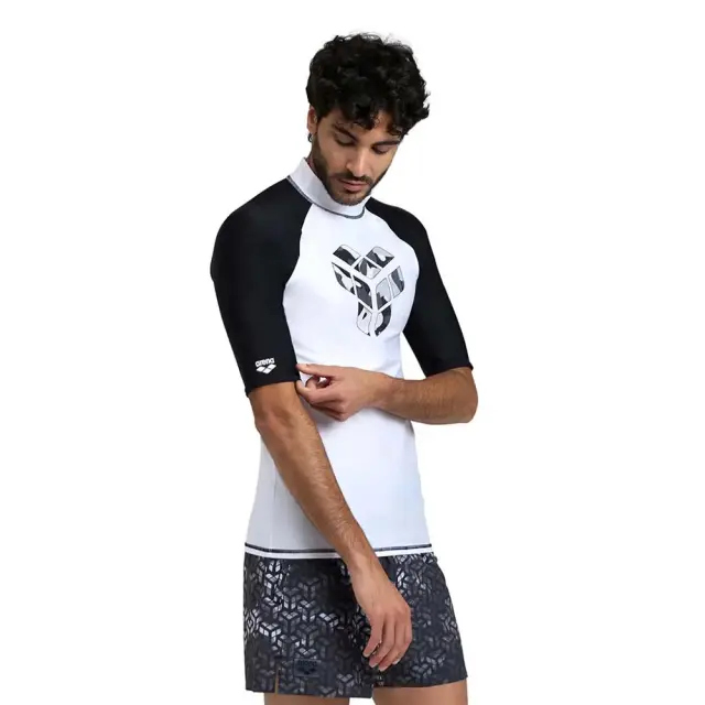 Arena Men's Shortsleeve Graphic UV Protection Rash Vest Tee Άσπρο - Μαύρο 006292-150 (Arena) - Small