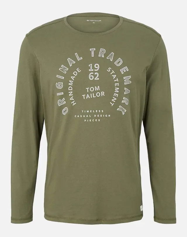 TOM TAILOR PRINTED LONGSLEEVE ΜΑΚΡΥΜΑΝΙΚΗ ΜΠΛΟΥΖΑ ΑΝΔΡΙΚΗ KHAKI