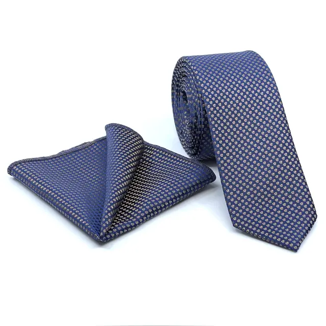 Γραβάτα Microfiber σε Μπλε Μοτίβο Σετ με Μαντηλάκι