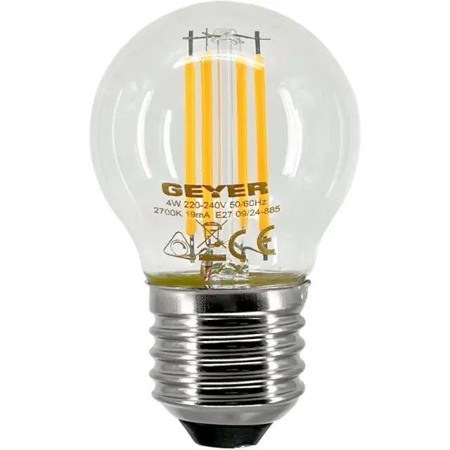 E27 G45 4W Filament Clear 2700K Warmwhite Dimmable Geyer