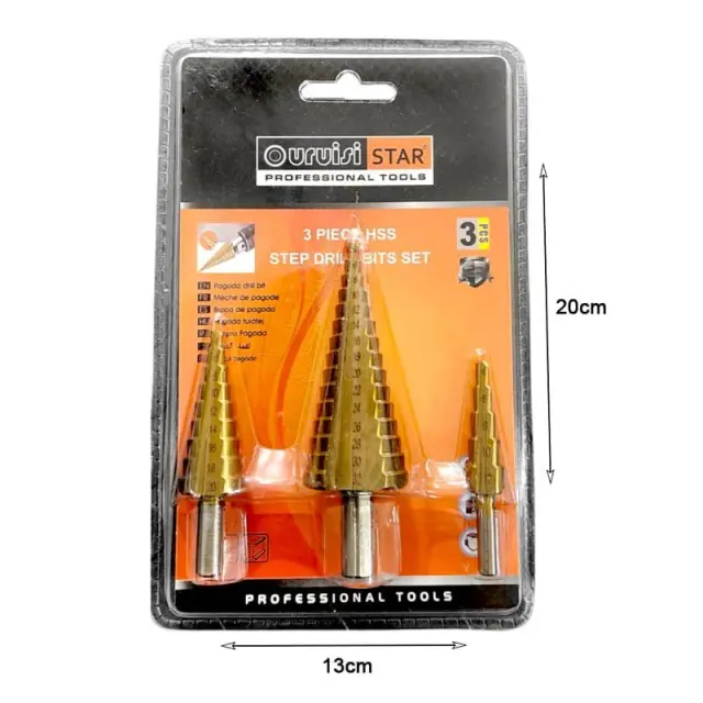 Uruisi Star Σετ κωνικές μύτες τρυπανιού - Step drill bits set 3pcs HSS 035080 2