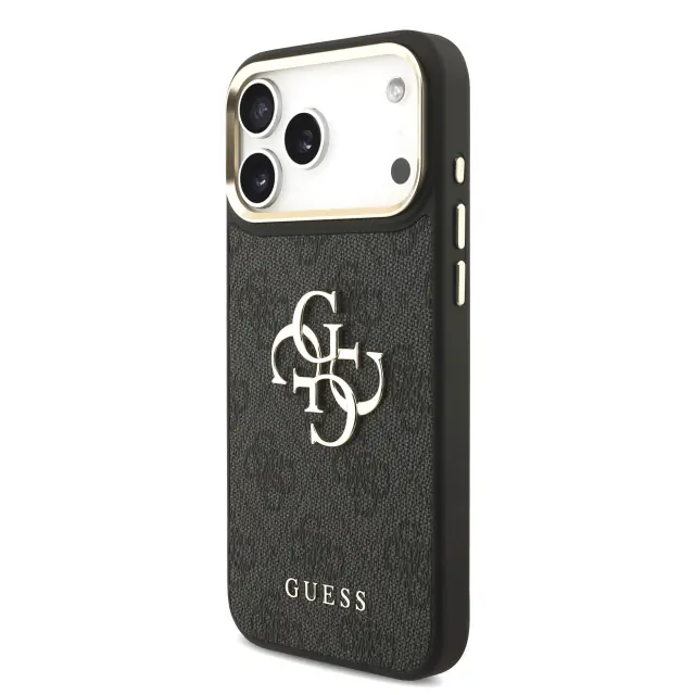 Guess PU Leather 4G Metal Logo Gold Frame Case for iPhone 18 Pro Max Black 2