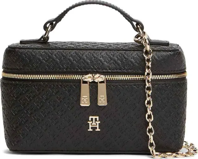 Tommy Hilfiger Γυναικεία Μικρή Τσάντα Νεσεσέρ Χιαστί TH Icon Chain Vanity Bag Mono Μαύρο