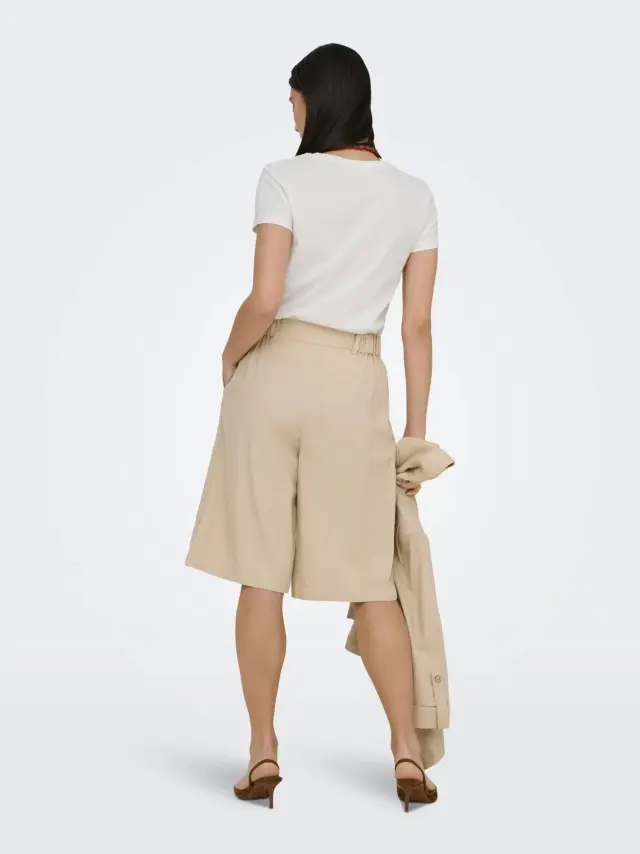 Only Onlgoa Λινό Σορτς Ψηλόμεσο Μακρύ Tailored Γραμμή Μπεζ 3
