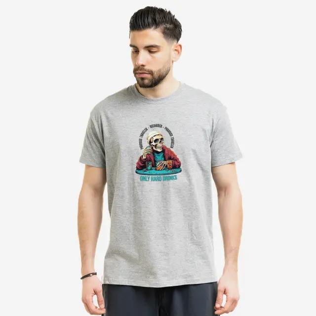 T-shirt Noshame® Signature Γκρί με Τύπωμα Only hard drinks - 122367 - XXL