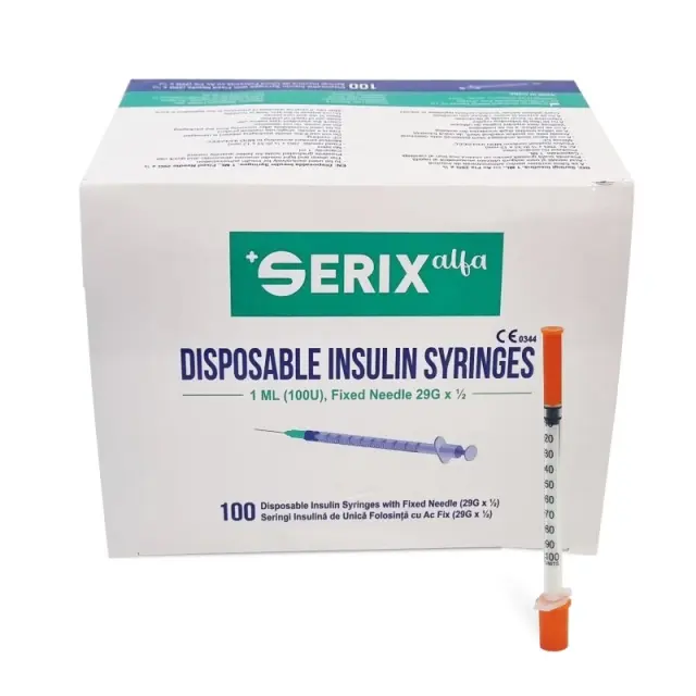 Σύριγγα Ινσουλίνης 1 ml (100U) με Ενσωματωμένη Βελόνα 29G, Serix