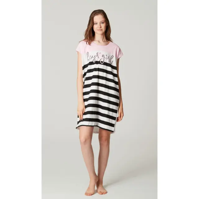 Γυναικείο νυχτικό - Homewear κοντομάνικο LV128 Pink and Black LOVE - XXL