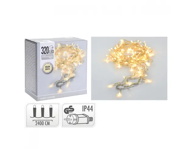 320 Φωτάκια LED - 23.9 Μέτρα + 3 Μέτρα σύνδεσης, Κανονική Διάταξη, Διάφανο καλώδιο PVC - Θερμό λευκό AX7404050 2
