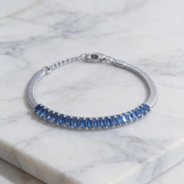 Blue Baguette Crystal Bracelet Silver Stainless Steel