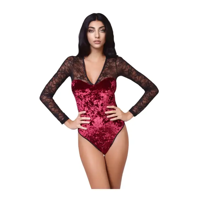 Milena Body Bikini Βελούδο με Δαντέλα, Χρώμα Μπορντό - L
