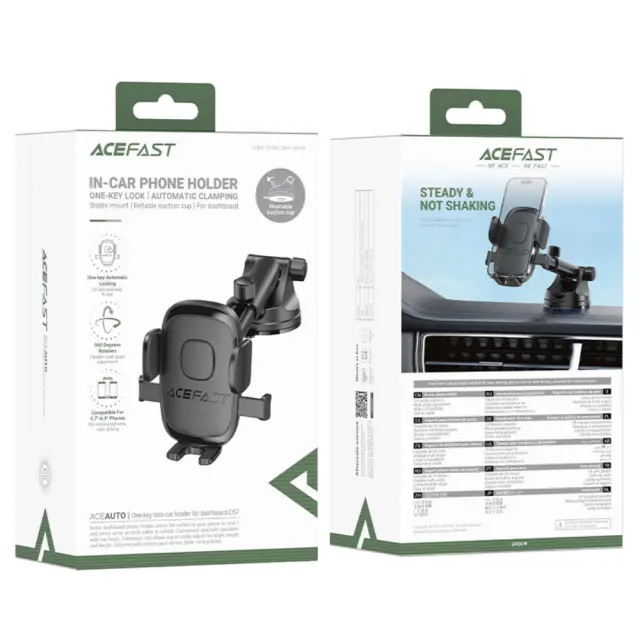 Βάση Στήριξης Αυτοκινήτου Acefast D57 Mount Holder για Συσκευές 4.5" – 6.9" με One-key Lock 360° και Δυνατότητα Επέκτασης Βραχίονα Μαύρη 2