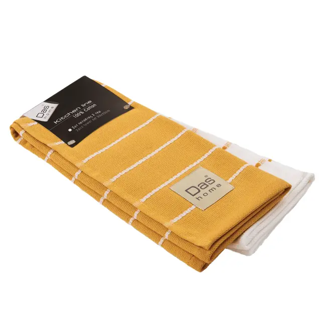 Σετ 2Τεμ Πετσέτες Κουζίνας 40x60 Das Home 0887 White-Ochre 100% βαμβακερό 2