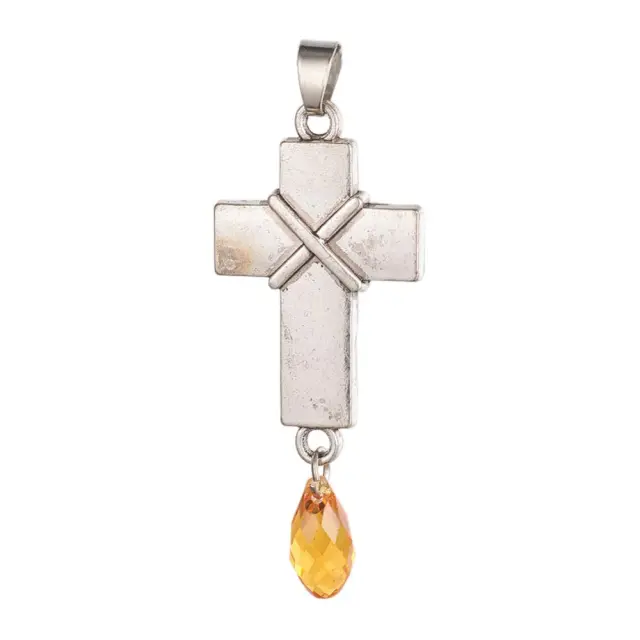 Μεταλλικό Κρεμαστό Antique Silver, Σταυρός 37x21x2.5mm με Χάντρα - 2τεμ