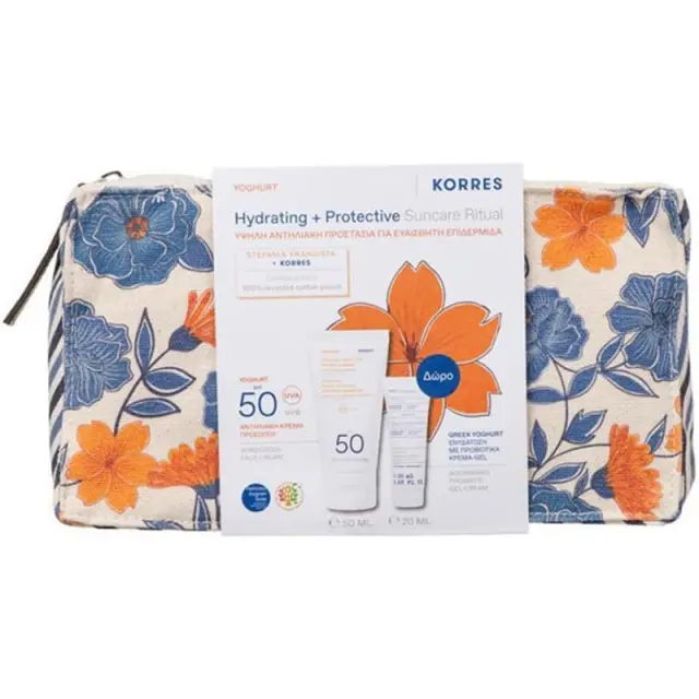 Korres Hydrating + Protective Suncare Ritual με Yoghurt Αντηλιακή Κρέμα Προσώπου SPF 50, 50ml + Δώρο Greek Yoghurt Ενυδάτωση με Προβιοτικά Κρέμα-Gel, 20ml + Νεσεσέρ, 1τεμ, 1σετ