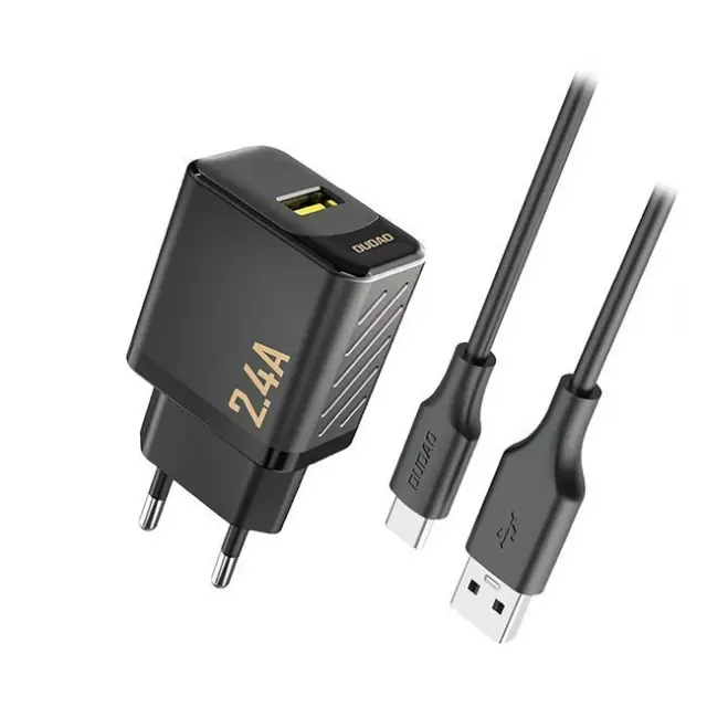 Dudao Φορτιστής A23TEU 2.4A GaN 1x USB-A with USB-A to USB-C Cable Black