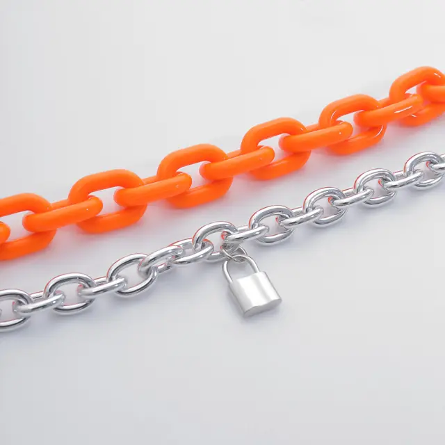 Ghetto Orange Acrylic Chains Bracelet 2pcs 3