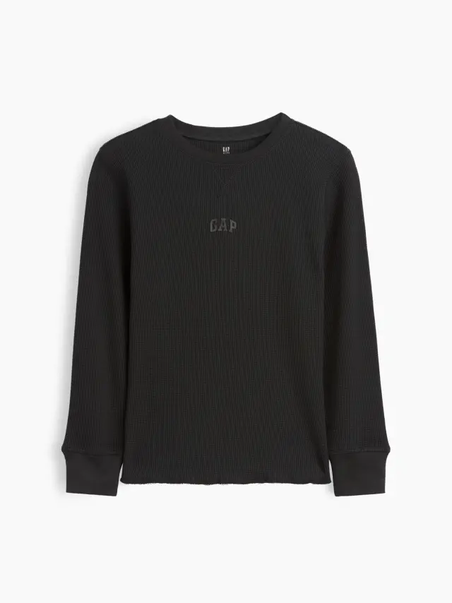 Παιδική Μπλούζα με Gap Mini-Logo σε Βάφλα Πλέξη black
