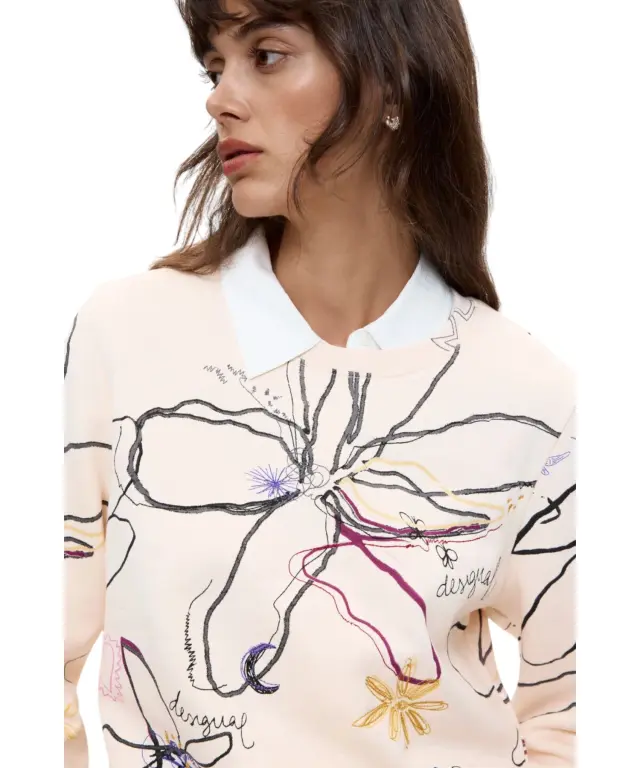 Desigual - Γυναικείο Φούτερ Flower 26WWSK06-1000 Λευκό Φλοράλ 3