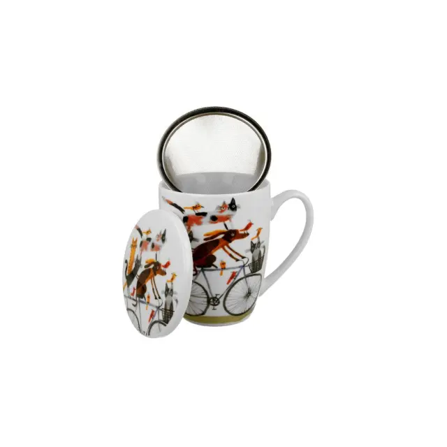 Duo gift Cats & Dogs Πορσελάνινη Κούπα 360ml με Φίλτρο & Καπάκι: Bike Ride 2