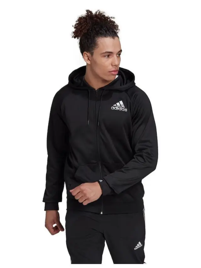 Adidas Aeroready Game and Go Small Logo Ανδρική Φούτερ Ζακέτα με Κουκούλα και Τσέπες HL2184 Μαύρο - S