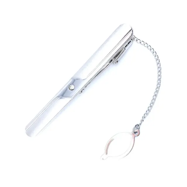 Ασημί Κλιπ Γραβάτας 6 cm με Αλυσίδα – LGTC-M118