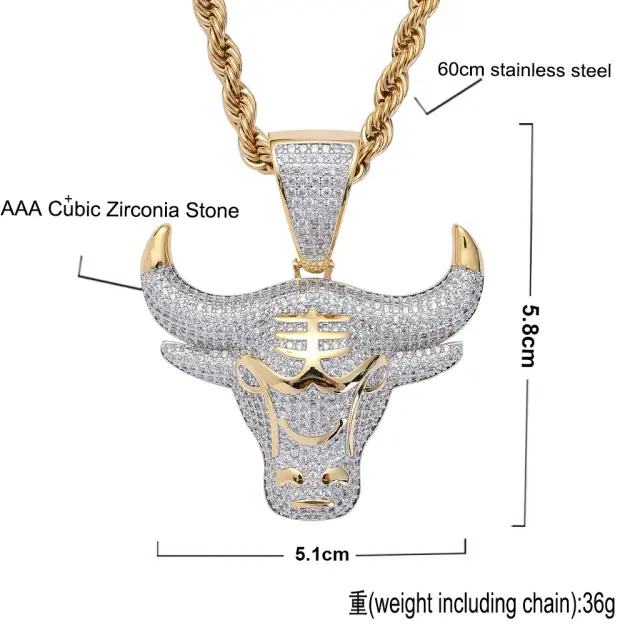 Ghetto Bull Head Men s Hip Hop Pendant 3