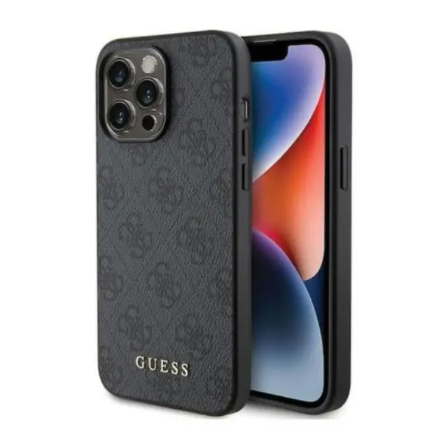 Θήκη PU Guess Apple iPhone 15 Pro Hardcase Metal Gold Logo 4G Γκρι N67589