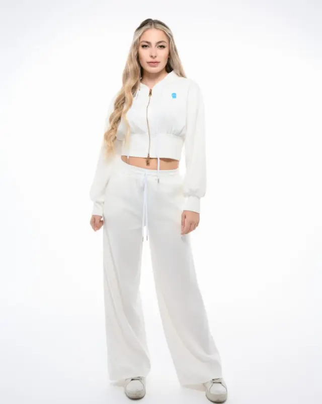 Ghetto Women’s White Cropped Zip Hoodie + Wide-Leg Jogger Set